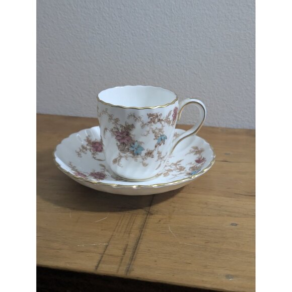Minton Ancestral Bone China Demitasse Tea Cup Saucer England Gold Trim Vintage - Picture 3 of 12